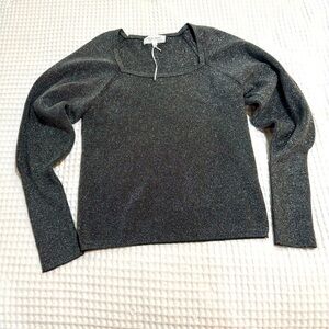 Dear John Kinsley Metallic Top. Long-sleeved, square-neck/puff sleeves. Size Med